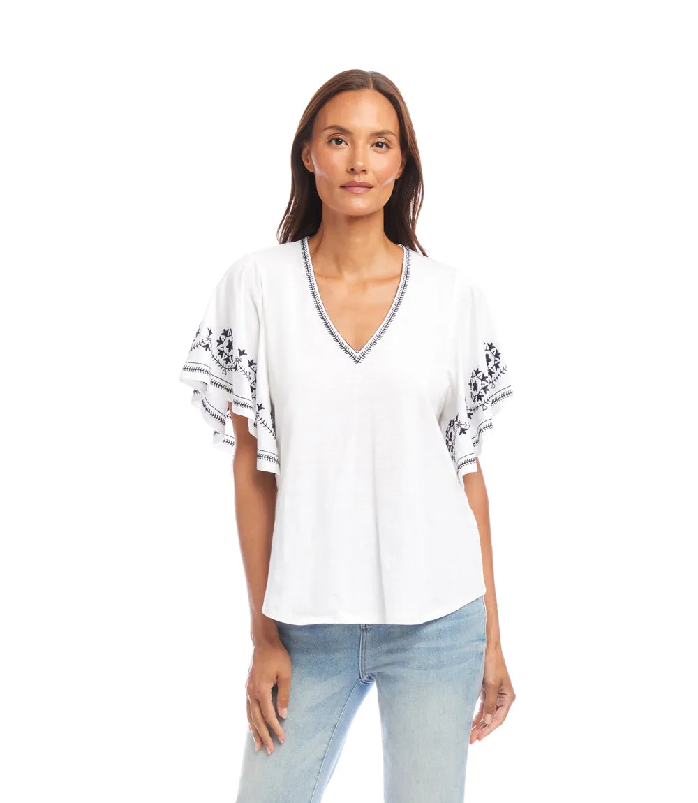 Petite Size Embroidered Flutter Sleeve Top sold by Karen Kane product image thumbnail 4