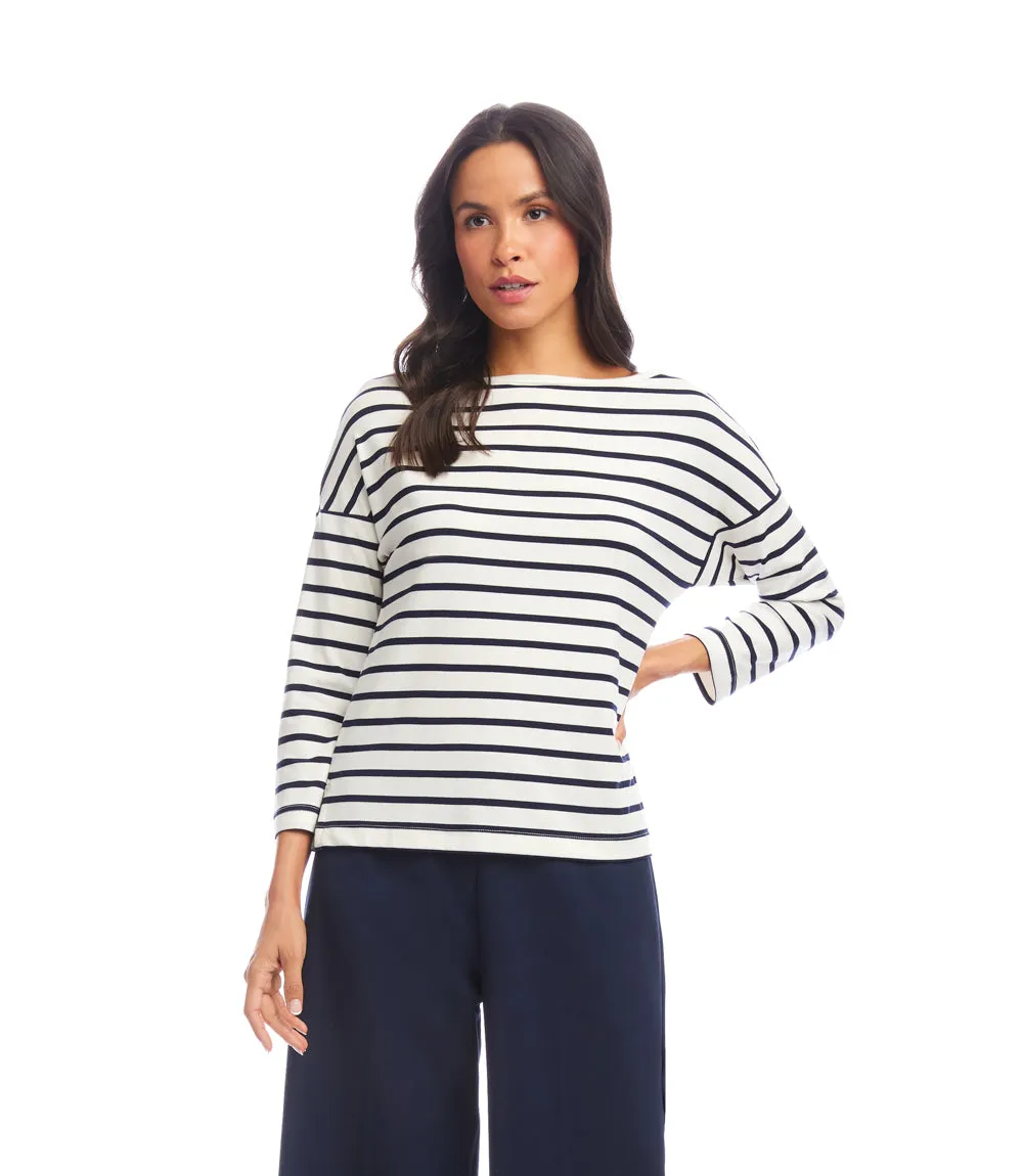 Petite Size Stripe 3/4 Sleeve Boatneck Top sold by Karen Kane product image thumbnail 2