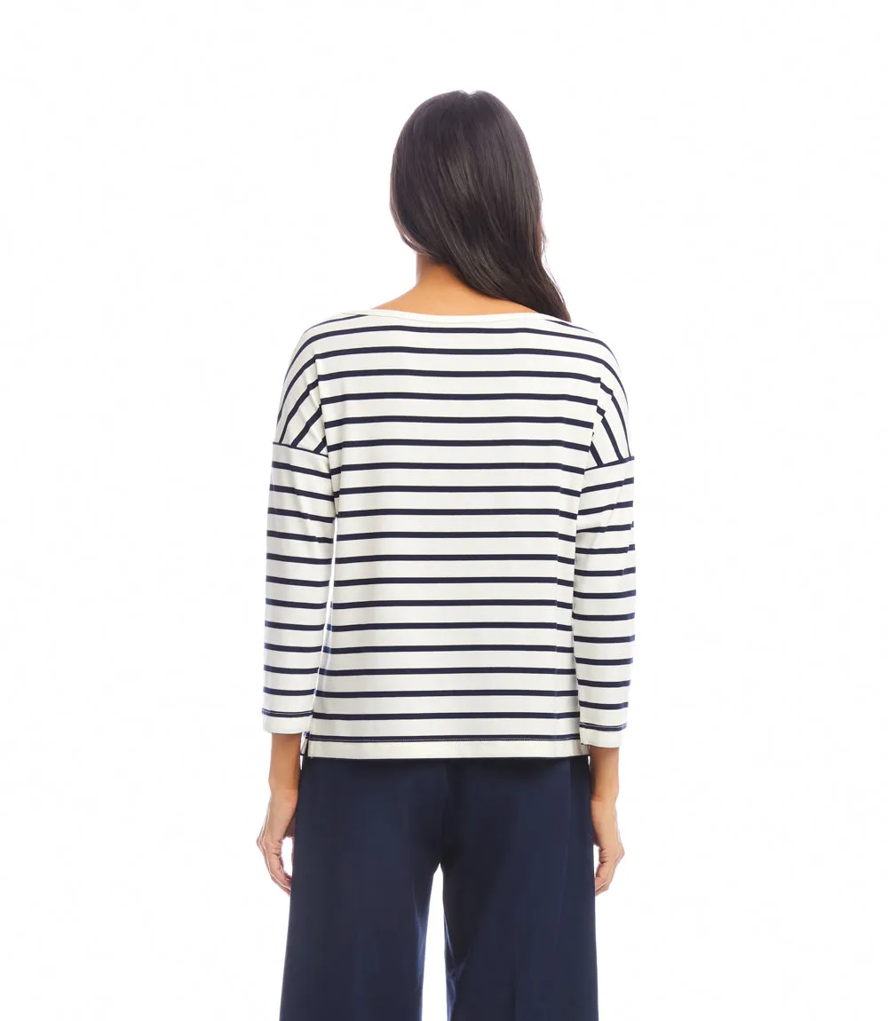 Petite Size Stripe 3/4 Sleeve Boatneck Top sold by Karen Kane product image thumbnail 5