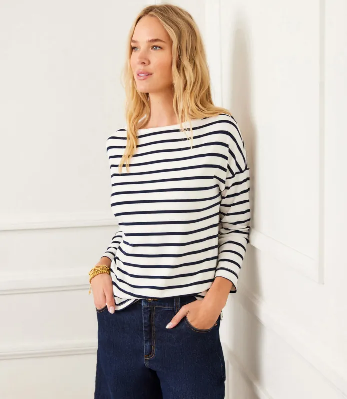 Petite Size Stripe 3/4 Sleeve Boatneck Top made by Karen Kane