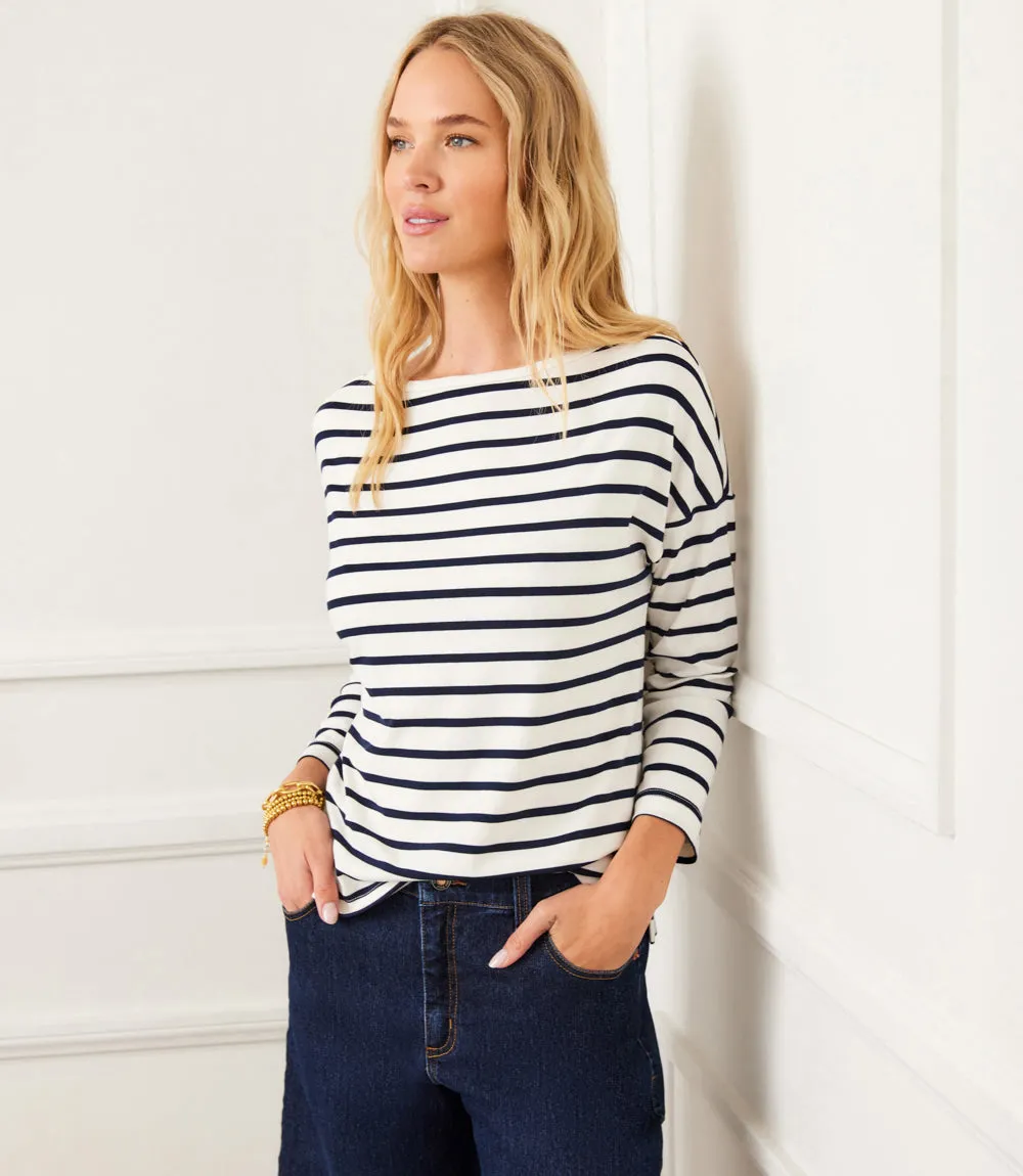 Petite Size Stripe 3/4 Sleeve Boatneck Top sold by Karen Kane