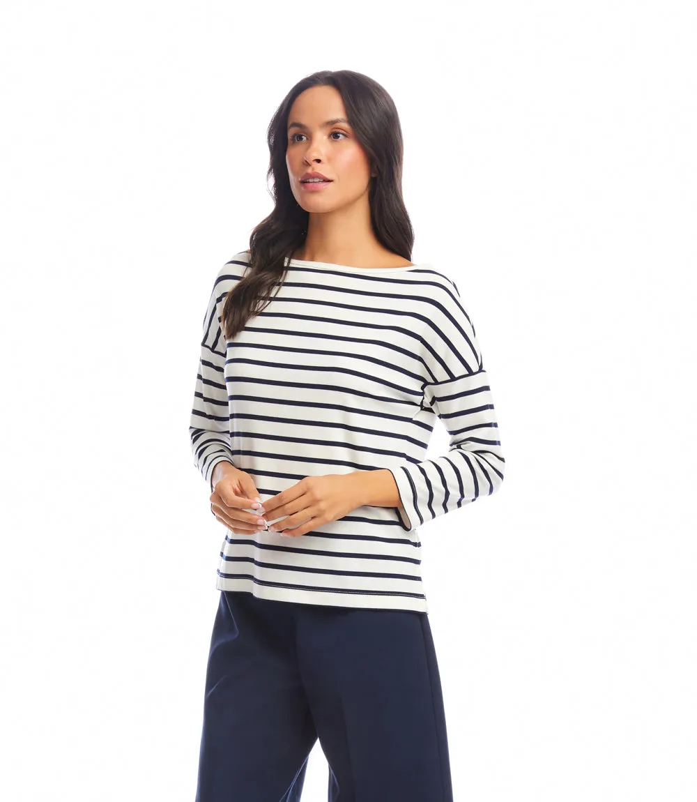Petite Size Stripe 3/4 Sleeve Boatneck Top sold by Karen Kane product image thumbnail 3