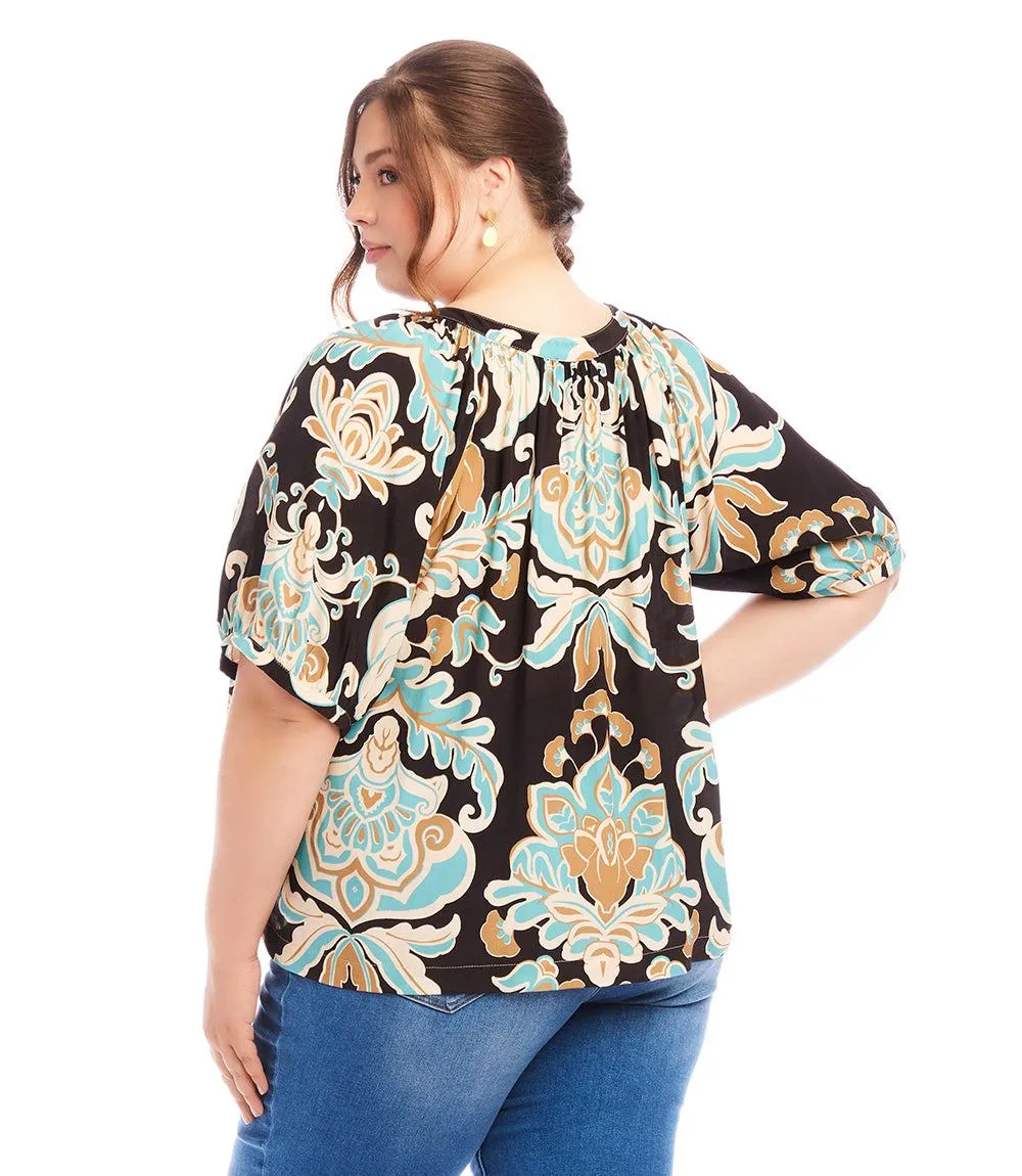 Plus Size Short Sleeve Peasant Button-Front Top sold by Karen Kane product image thumbnail 3