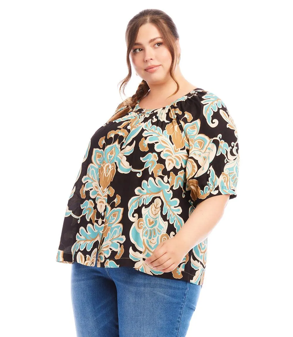 Plus Size Short Sleeve Peasant Button-Front Top sold by Karen Kane product image thumbnail 2