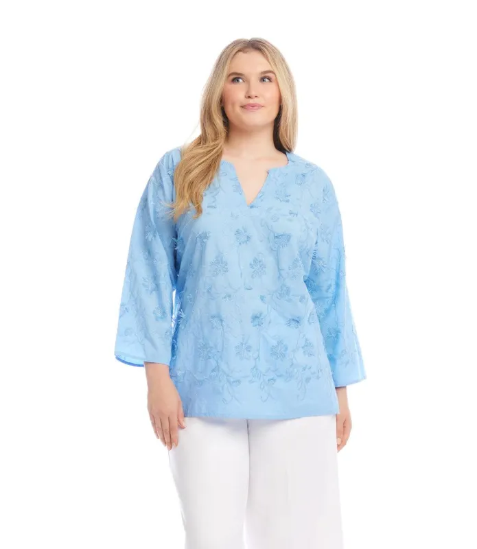 Plus Size 3/4 Sleeve Embroidered Tunic made by Karen Kane