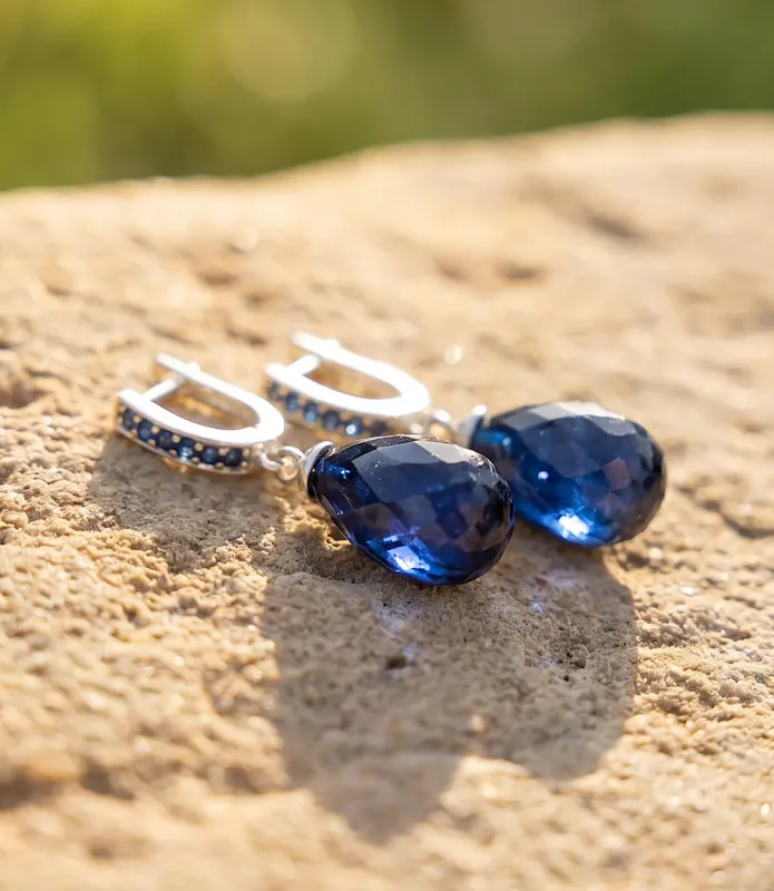 Sapphire Stone Huggie Earrings made by Karen Kane