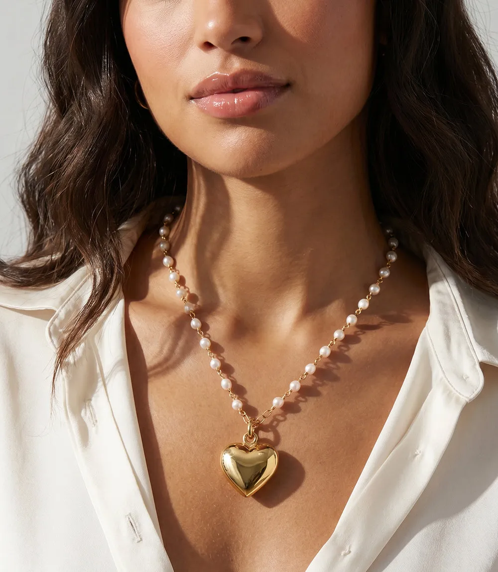 Beaded Pearl Heart Charm Necklace sold by Karen Kane