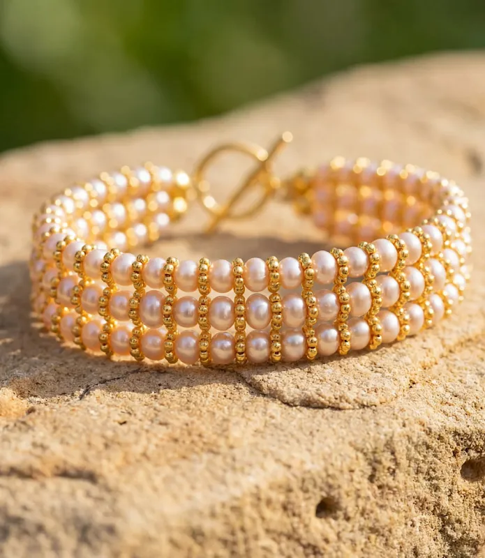Beaded Pearl Toggle Bracelet made by Karen Kane