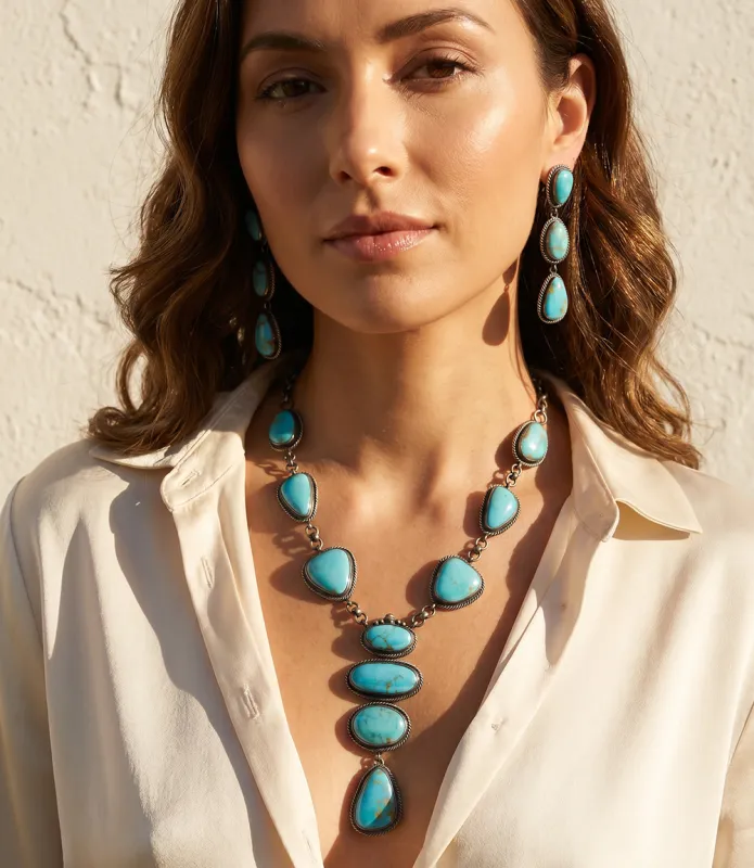 Kingman Turquoise Necklace And Earring Set made by Karen Kane