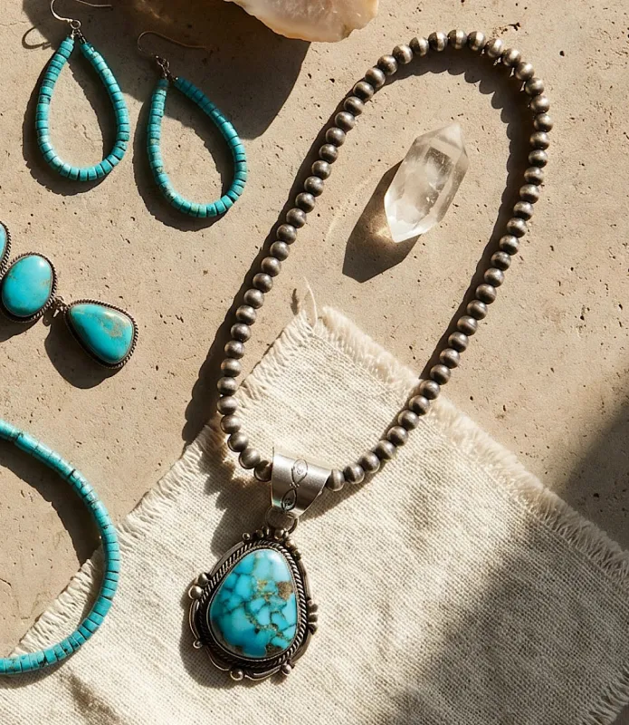 Embellished Turquoise Pendant Necklace made by Karen Kane