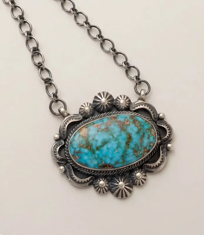 Embellished Oval Pendant Turquoise Necklace made by Karen Kane