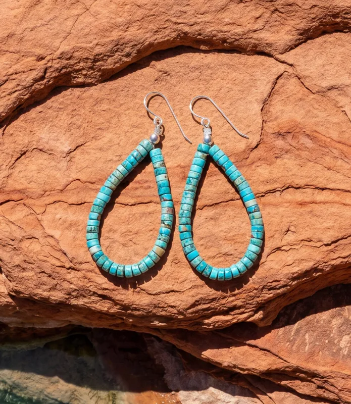 Kingman Turquoise Beaded Teardrop Earrings made by Karen Kane