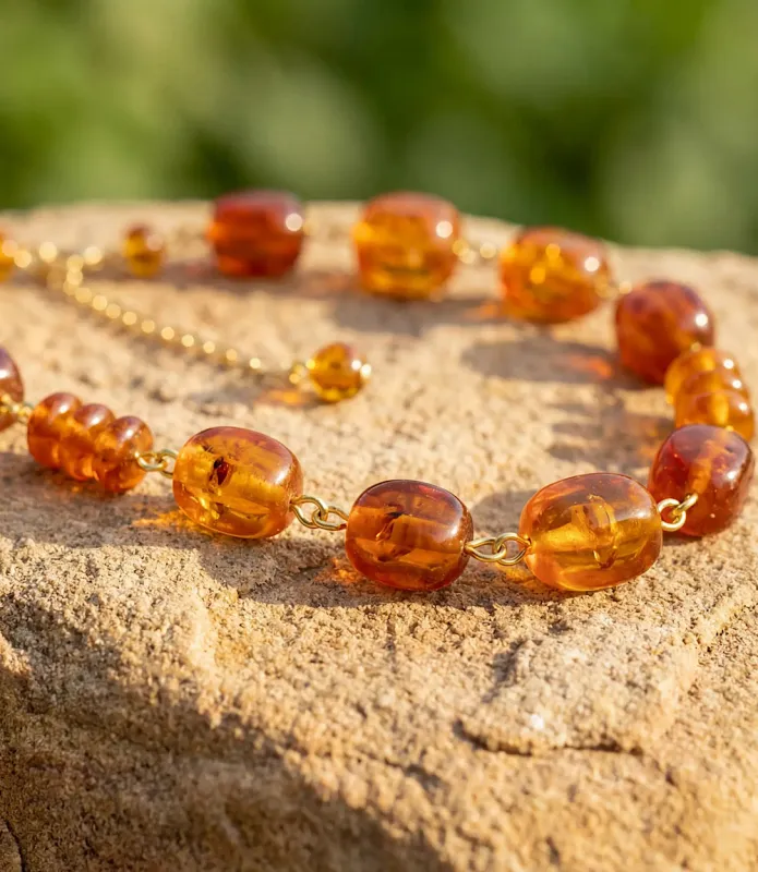 Amber Link Necklace made by Karen Kane