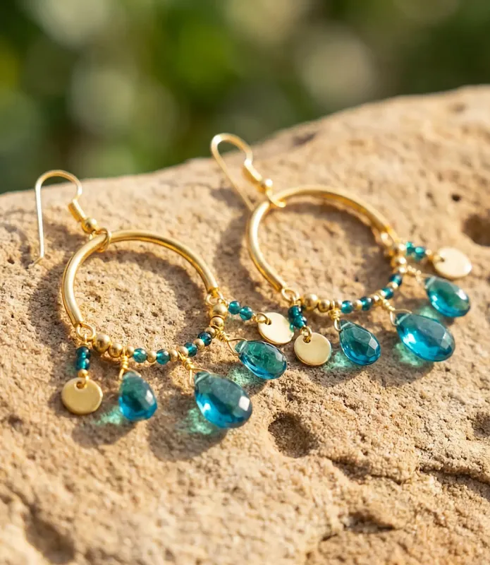 Teal Topaz Dangle Earrings made by Karen Kane