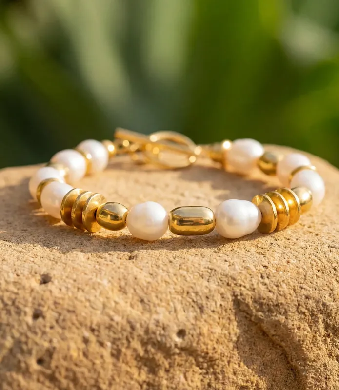 Pearl And Gold Toggle Bracelet made by Karen Kane