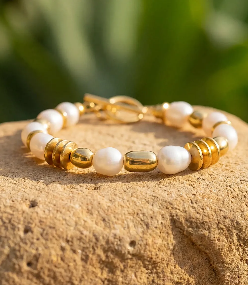 Pearl And Gold Toggle Bracelet sold by Karen Kane