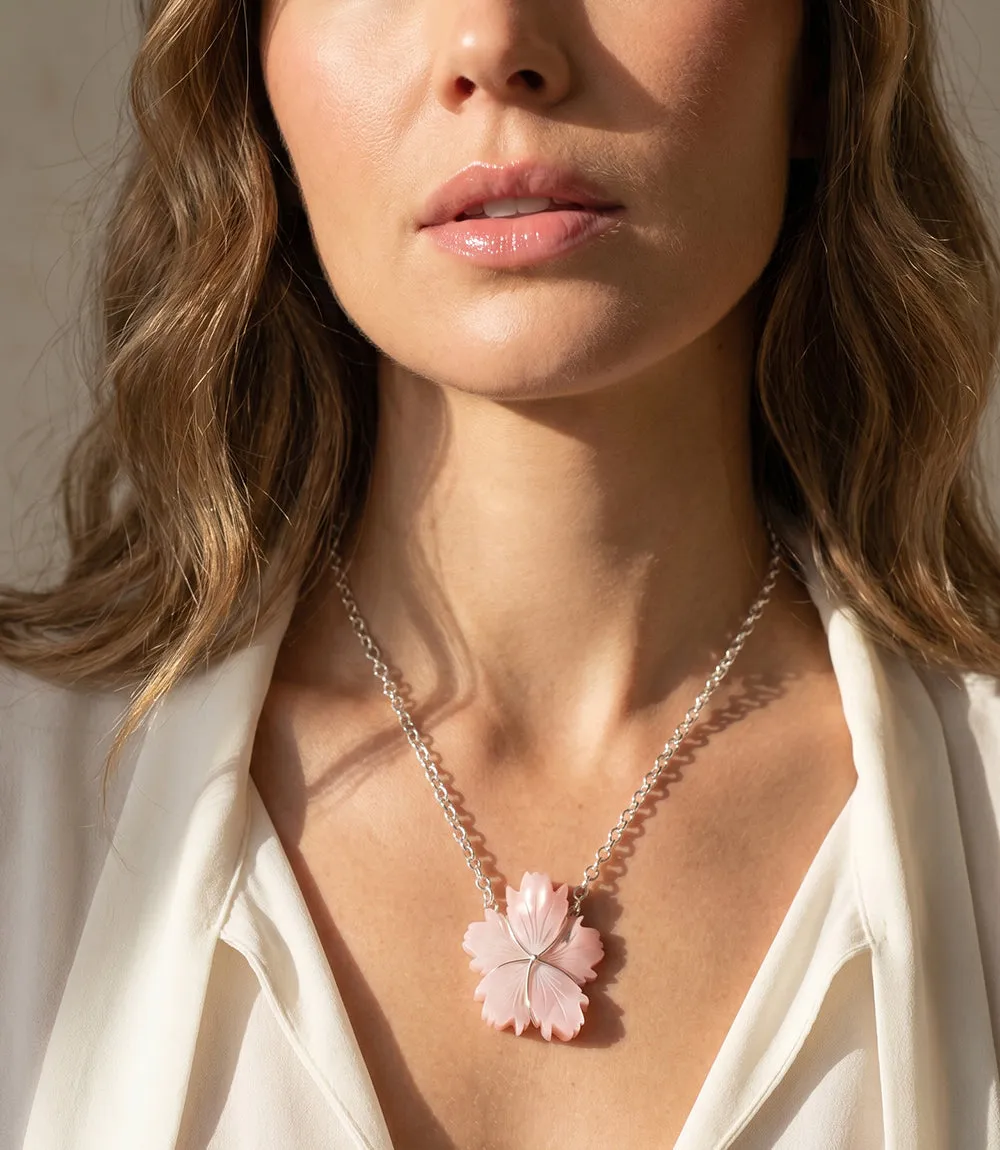 Carved Pink Conch Flower Pendant Necklace sold by Karen Kane
