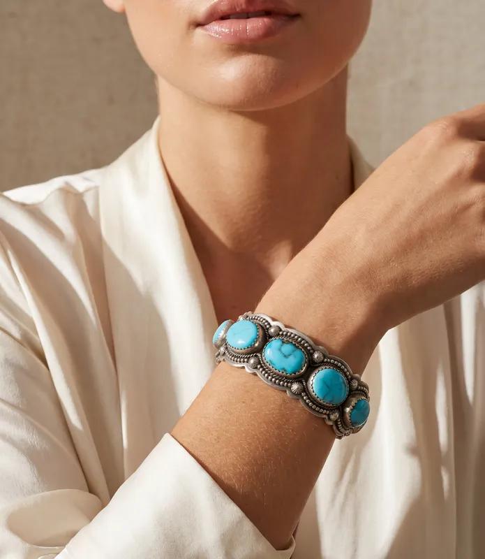 Embellished Sterling Silver Turquoise Cuff Bracelet made by Karen Kane