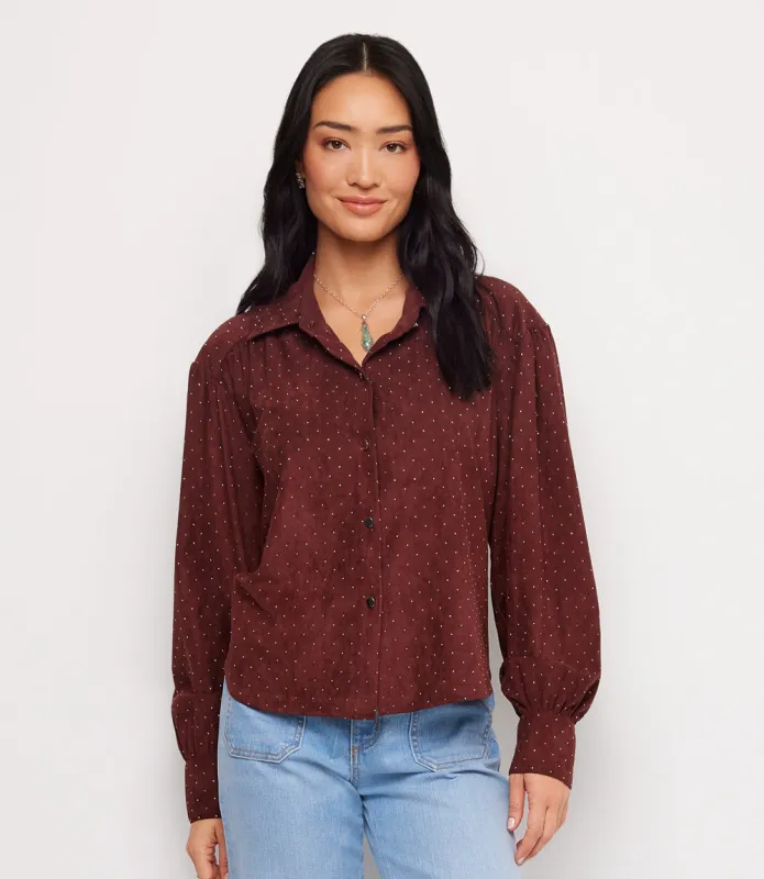 Faux Suede Embellished Dropped Shoulder Blouse made by Karen Kane