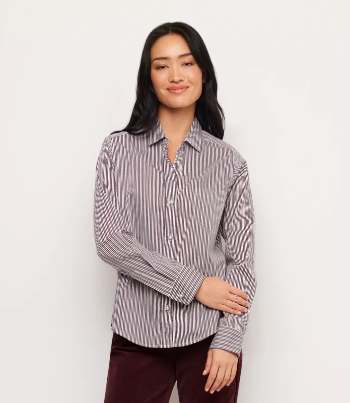 Stripe Long Sleeve Single Pocket Button-Up Shirt made by Karen Kane