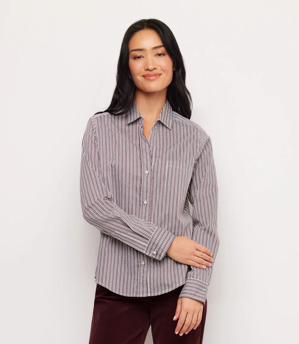 Stripe Long Sleeve Single Pocket Button-Up Shirt sold by Karen Kane