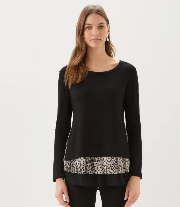 Layered Contrast Leopard Sweater made by Karen Kane