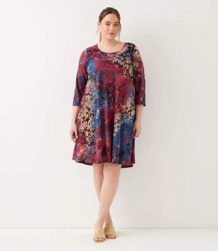 Plus Size 3/4 Sleeve Tie-Dye Burnout Maggie Dress made by Karen Kane