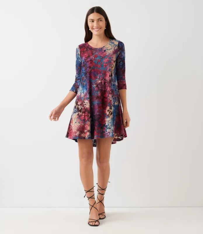 3/4 Sleeve Tie-Dye Burnout Maggie Dress made by Karen Kane