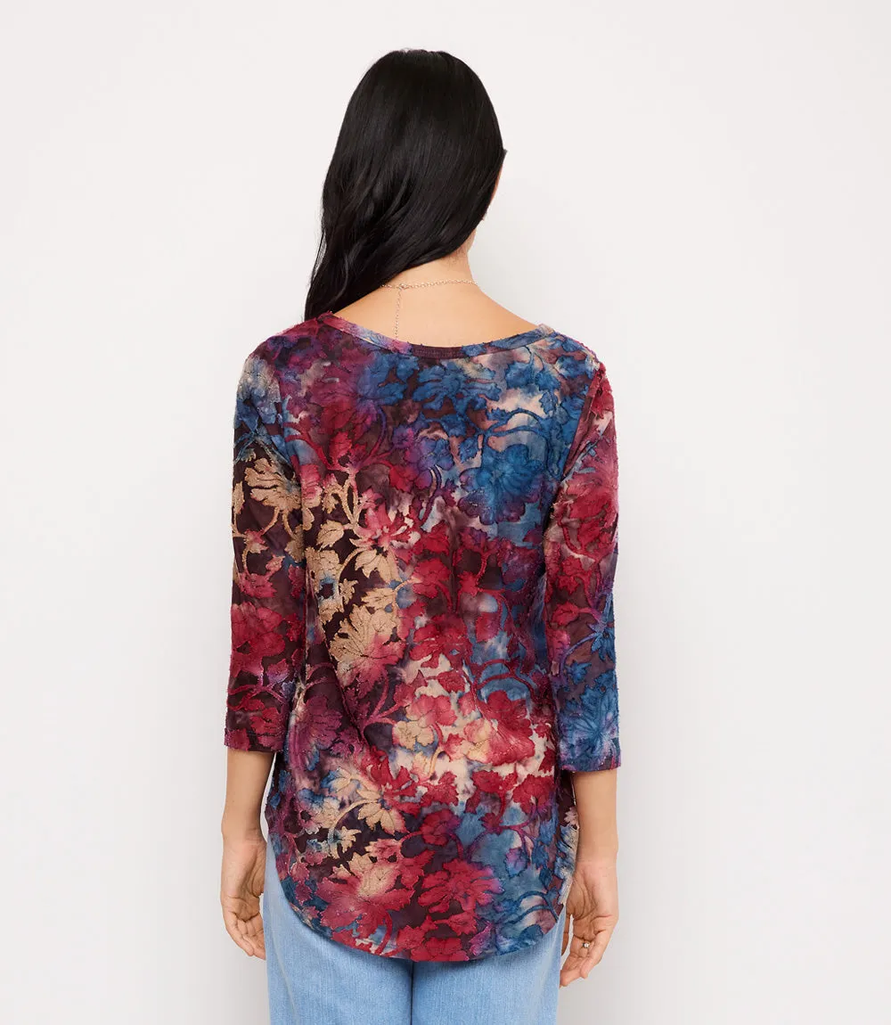 3/4 Sleeve Tie-Dye Burnout Shirttail Top sold by Karen Kane product image thumbnail 3