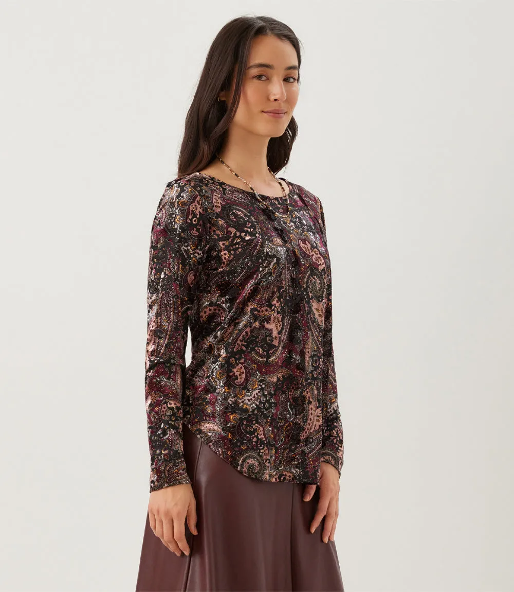Petite Size Long Sleeve Velvet Burnout Shirttail Top sold by Karen Kane product image thumbnail 2