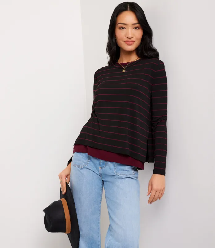 Long Sleeve Stripe Double Layer Side-Slit Top made by Karen Kane