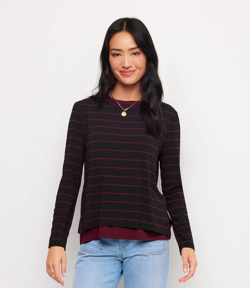 Long Sleeve Stripe Double Layer Side-Slit Top sold by Karen Kane product image thumbnail 2