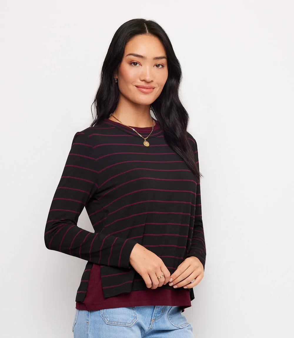 Long Sleeve Stripe Double Layer Side-Slit Top sold by Karen Kane product image thumbnail 3