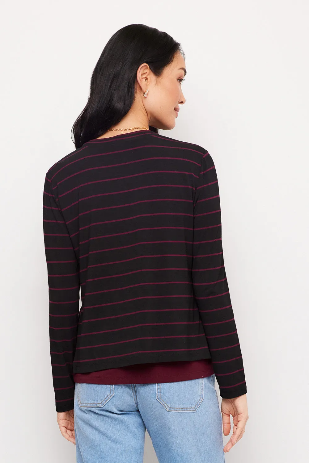 Long Sleeve Stripe Double Layer Side-Slit Top sold by Karen Kane product image thumbnail 4