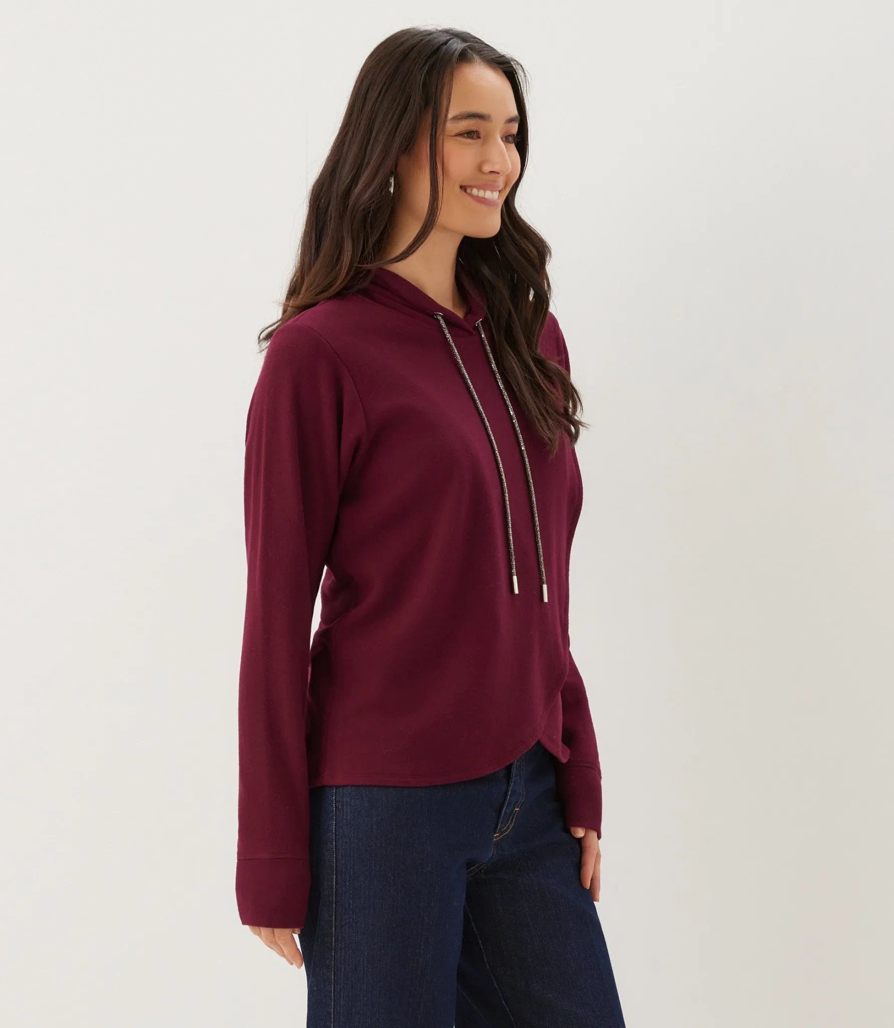 Rhinestone Drawstring Crossover Sweatshirt sold by Karen Kane product image thumbnail 3