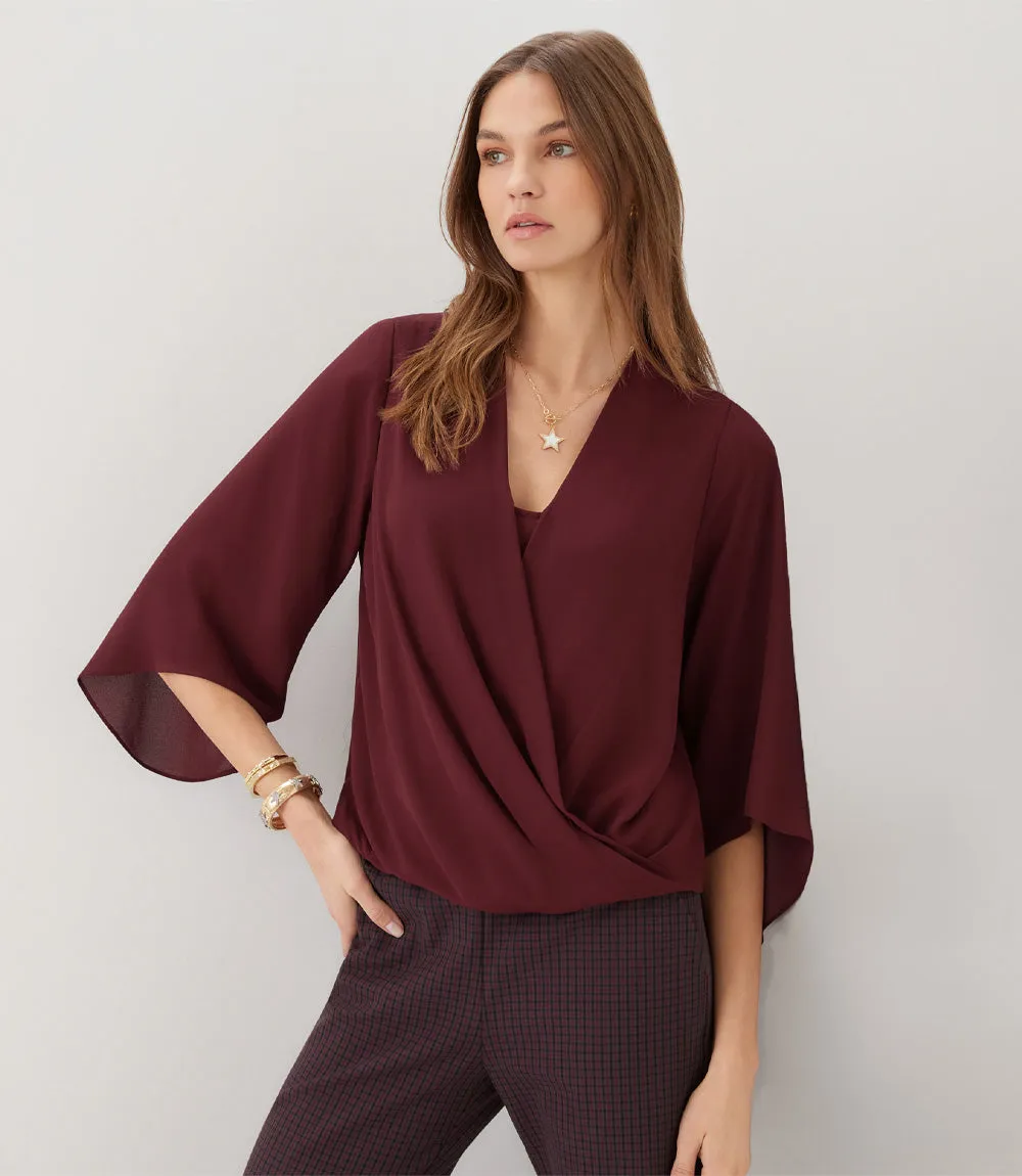 Bracelet Sleeve Drape Front Crossover Top sold by Karen Kane