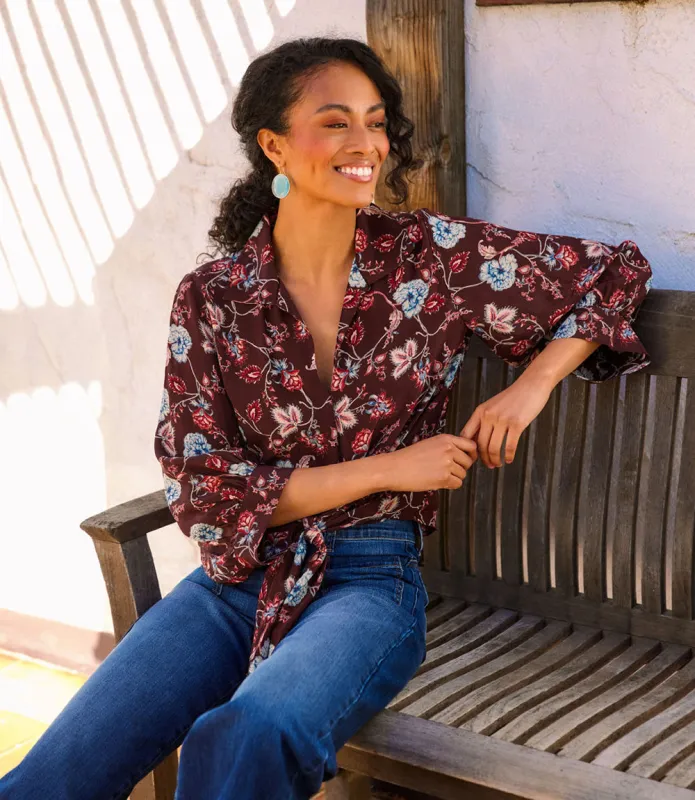Petite Size Blouson Sleeve Tie-Front Top made by Karen Kane