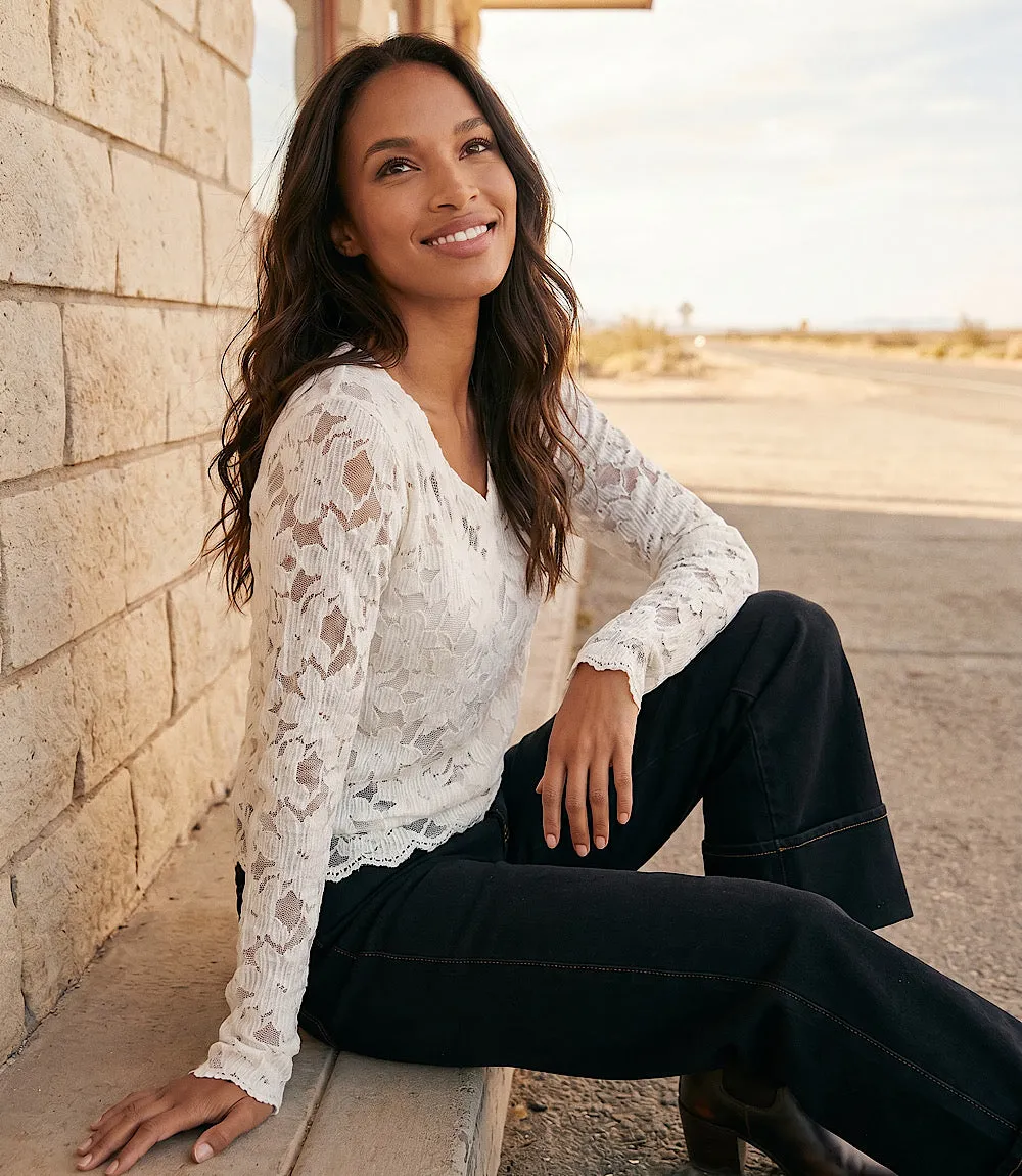 Long Sleeve Floral Burnout V-Neck Top sold by Karen Kane product image thumbnail 2