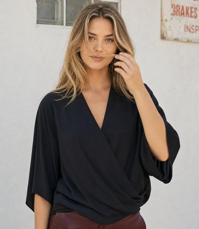 Bracelet Sleeve Drape Front Crossover Top made by Karen Kane