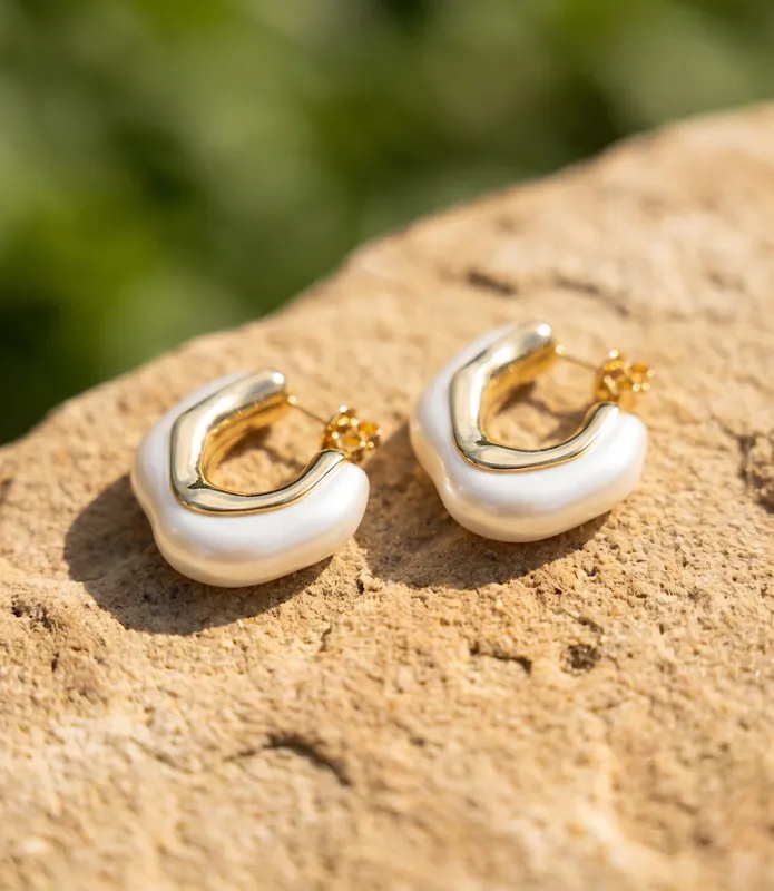 Organic Pearl Hoop Earrings made by Karen Kane