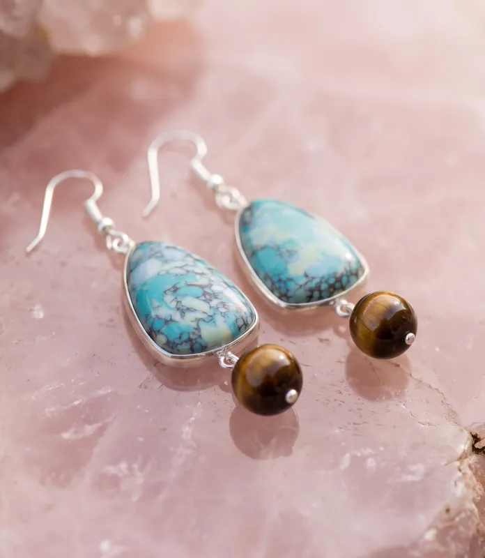Turquoise And Tigers Eye Earrings made by Karen Kane