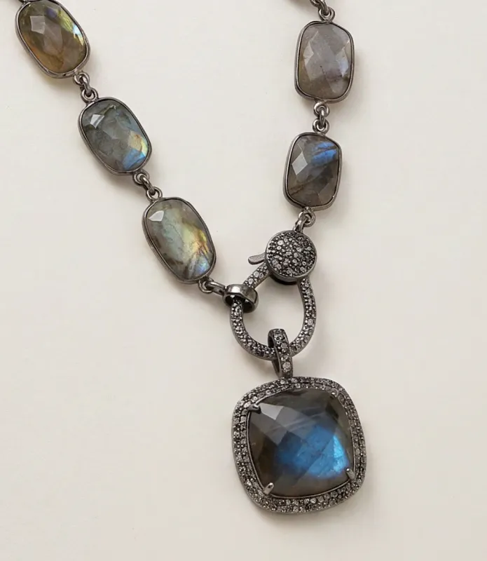 Labradorite Bezel Crystal Pendant Necklace made by Karen Kane