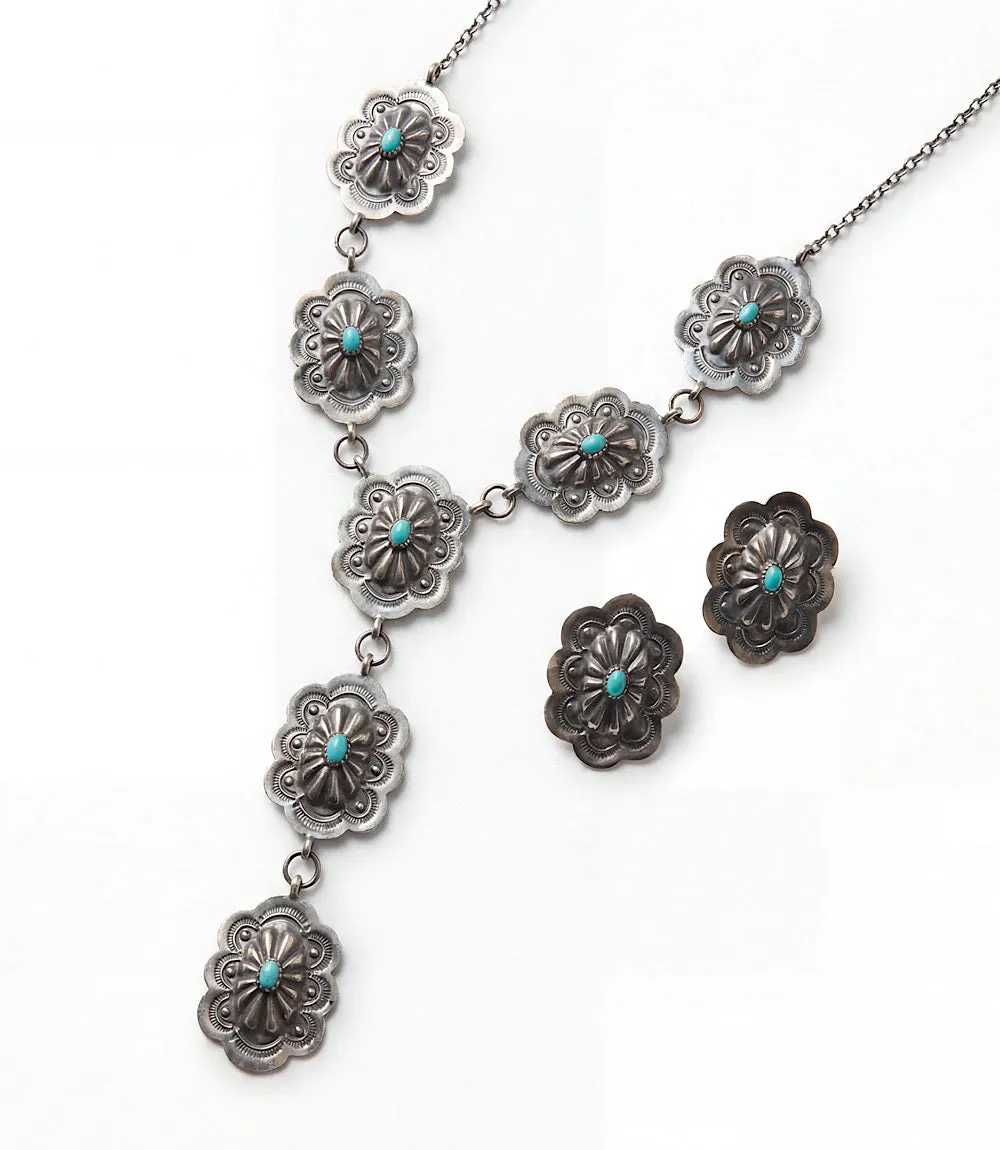 Sterling Silver Turquoise Concho Necklace And Earring Set sold by Karen Kane