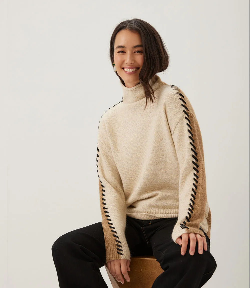 Contrast Stitch Mock Neck Colorblock Sweater sold by Karen Kane product image thumbnail 5