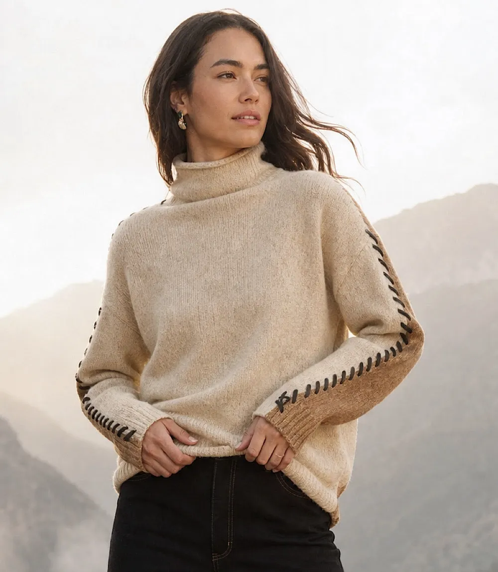 Contrast Stitch Mock Neck Colorblock Sweater sold by Karen Kane product image thumbnail 4