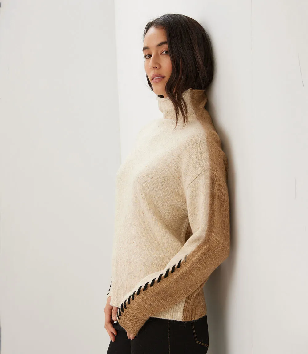 Contrast Stitch Mock Neck Colorblock Sweater sold by Karen Kane product image thumbnail 3