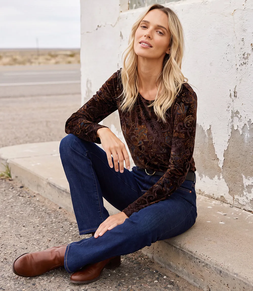 Long Sleeve Velvet Burnout Shirttail Top sold by Karen Kane product image thumbnail 3