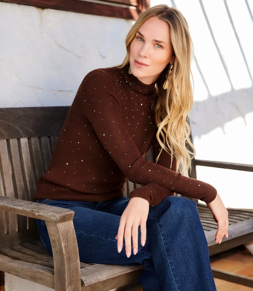 Rhinestone Mock Neck Sweater sold by Karen Kane