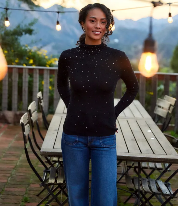 Rhinestone Mock Neck Sweater made by Karen Kane