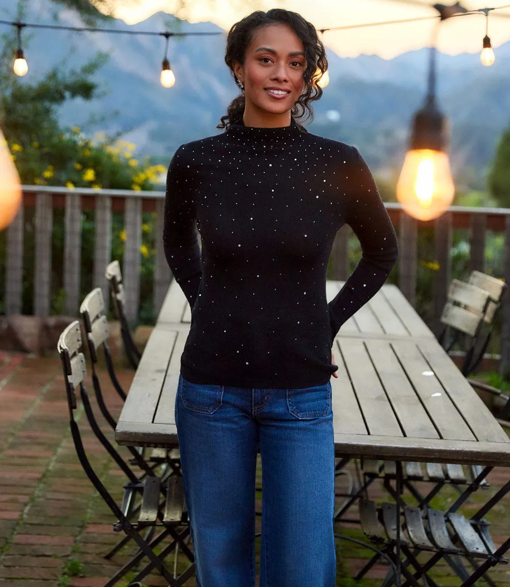 Rhinestone Mock Neck Sweater sold by Karen Kane